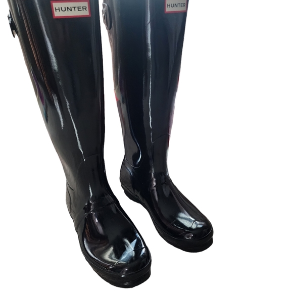 Hunter Tall Black Gloss Adjustable Boots 8 - Picture 4 of 16